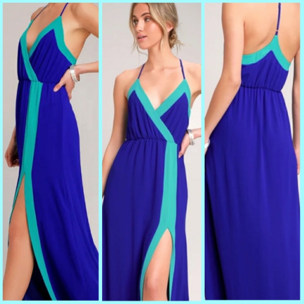 EUC Bright Side Cobalt Blue Color Block Maxi Dress